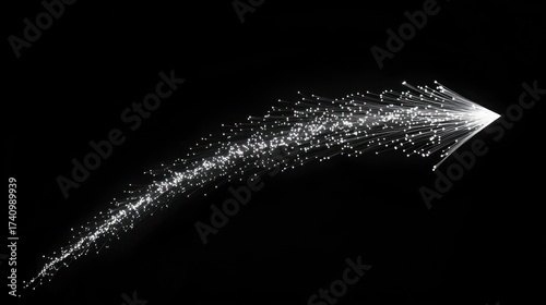 Sparkling arrow pointing right, dark background; motion graphic