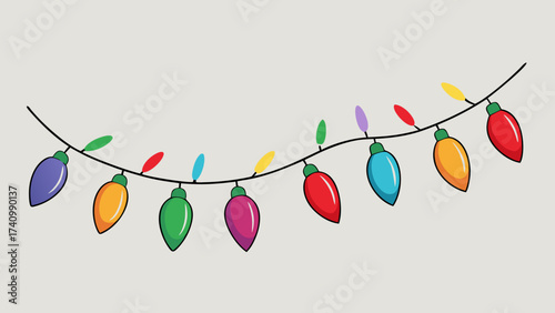 Vector art of festive string of colorful christmas lights, adding a touch of holiday cheer and warmth to any design