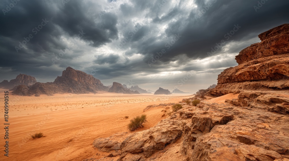 Naklejka premium Desert landscape under dramatic sky