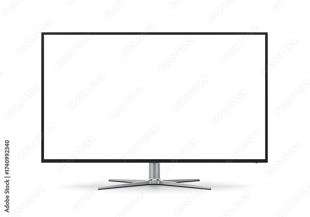 Naklejka premium Modern flat screen display with sleek metal stand isolated on white background