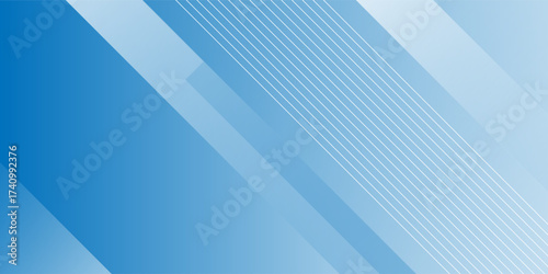 Abstract Blue Gradient Background with Diagonal Lines and Shapes.