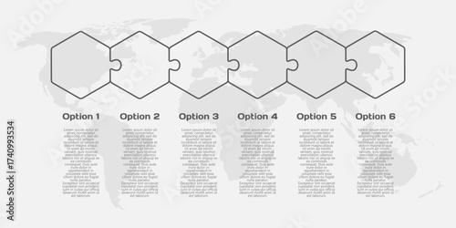 Six steps line infographic, puzzle diagram