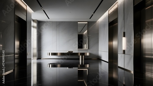 Elegant marble lobby with elevators