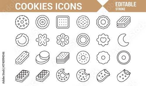 Cookies line icons set for dessert, bakery, and sweet snack vector illustration