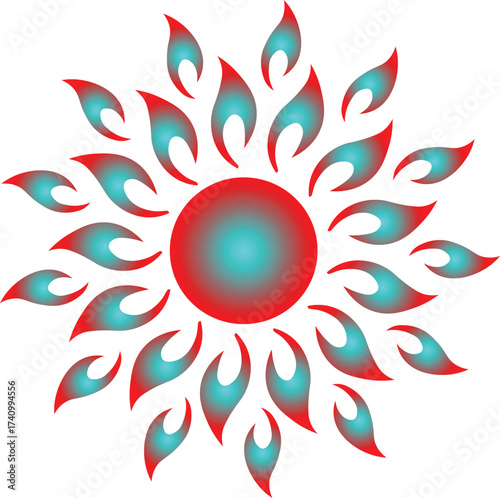 Abstract Sun Flame Vector Design : Flames Radiating Outward A Vibrant and Fiery Circular Design with Red and Blue Gradients