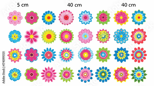 Cheerful floral pattern with vibrant blossoms, perfect for spring designs and joyful celebrations, a bright and whimsical touch, originally a scalable design