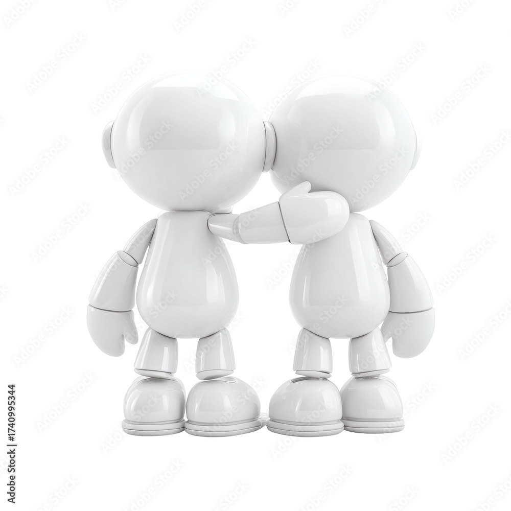Fototapeta premium Two white figures embracing on transparent background