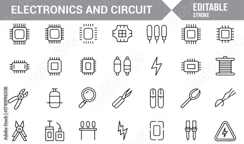 Editable stroke electronics tool icons for innovation, science, and hardware design
