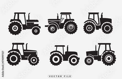 Silhouettes of different agricultural tractors a collection of farm machinery