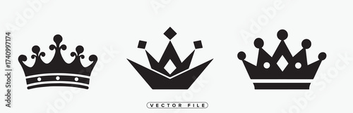 Elegant black silhouettes of three royal crowns are prominently displayed