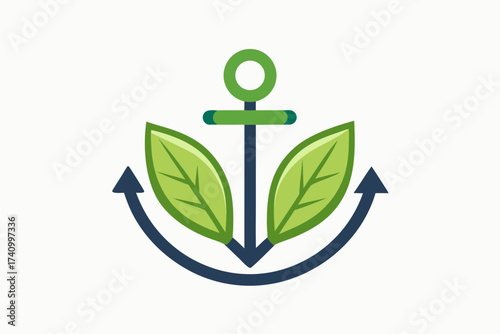 Anchor with leaf overlay symbol eco sustainable maritime  