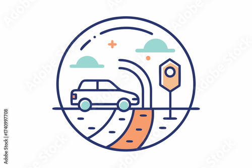 circular road icon showing car moving along path