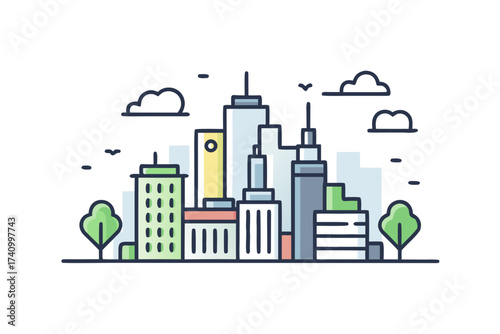 city skyline minimal pollution control line illustration