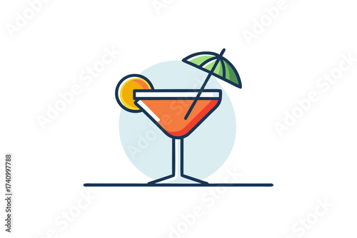 cocktail glass with umbrella garnish icon stylish design