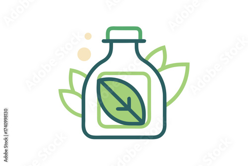 Eco friendly detergent bottle icon with leaf overlay