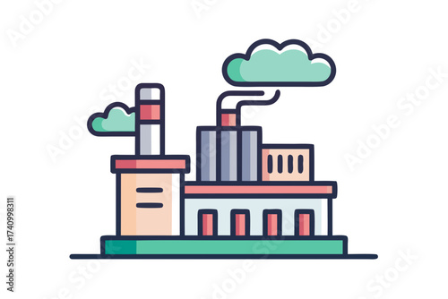 Factory icon thin smoke lines partially filtered emission