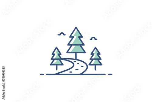 Minimal forest trail icon with footprints and tree lines