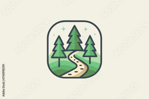 Eco friendly forest trail icon with subtle foot markings