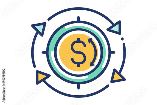 Money transfer arrows around dollar coin finance concept