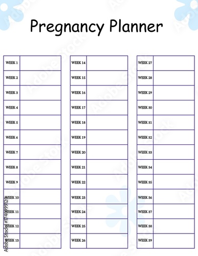 39 week pregnancy planner chart printable, pregnancy journal page template 