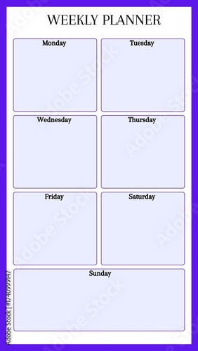 printable weekly planner with purple border, planner interior, daily schedule organizer