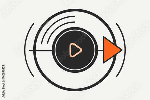 Record vinyl circle icon with minimal groove line details