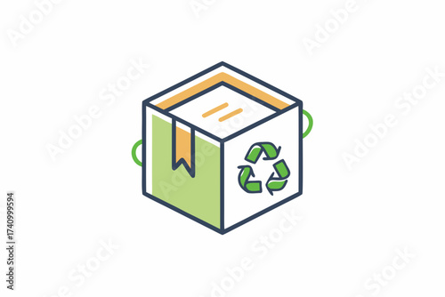 Recyclable packaging box icon minimal doodle line design