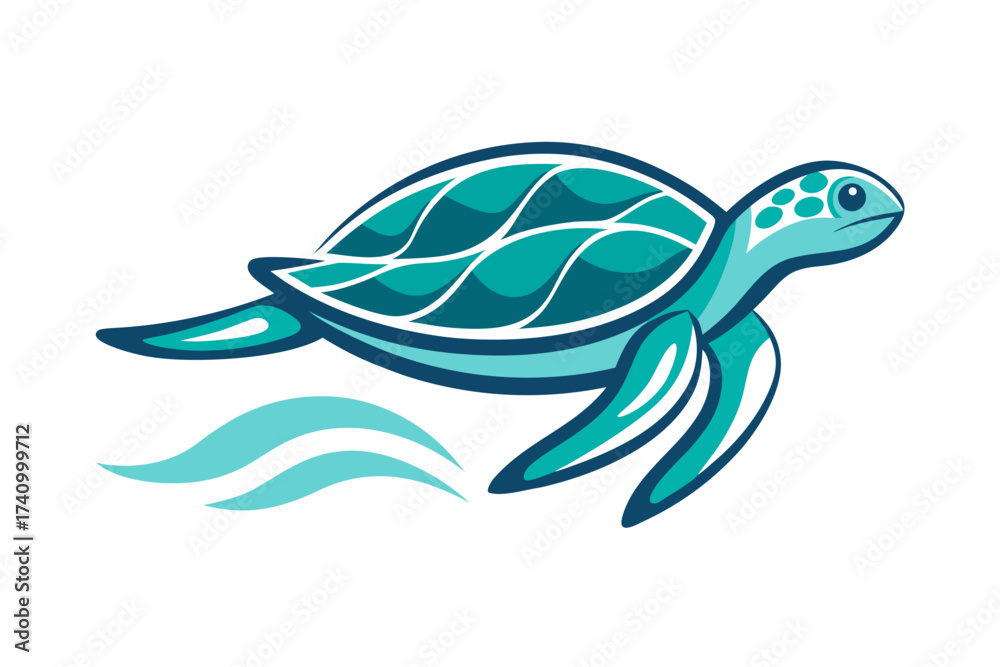Obraz premium Sea turtle swimming with subtle wave water lines
