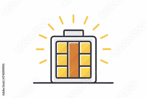 Solar battery icon with minimal charging rays shining above