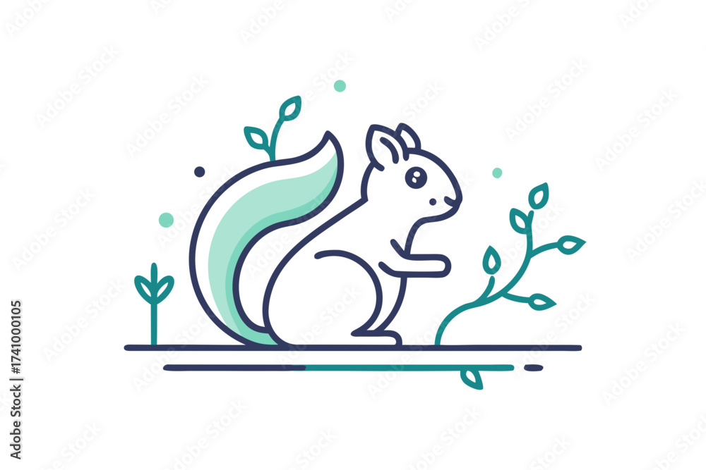 Obraz premium Squirrel on branch minimalist line art nature illustration