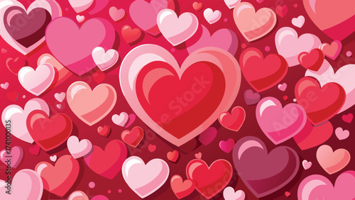 A vibrant and romantic background filled with a multitude of colorful hearts in various shades of red and pink