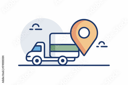 Truck Route Map With Delivery Pin Icon Navigation Concept