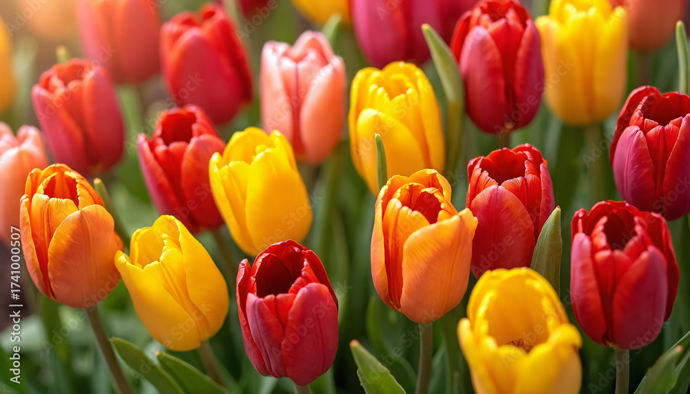 Fototapeta premium Red, Yellow, and Orange Tulips