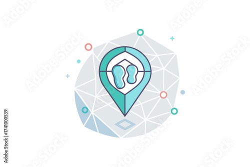 Walking navigation icon with geometric footsteps illustration
