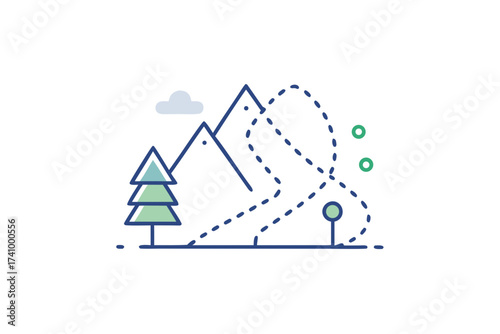 Walking trail showing dotted path line minimalist design