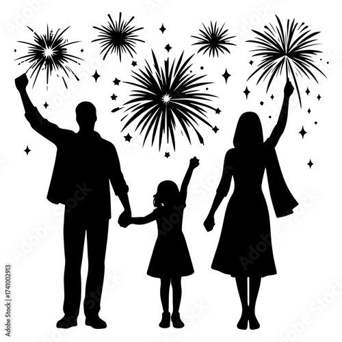 Happy family walking together silhouette