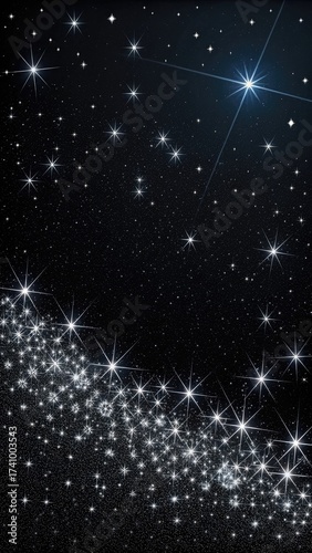 pure black background, overlay of sparkling diamond stars bottom right corner of page