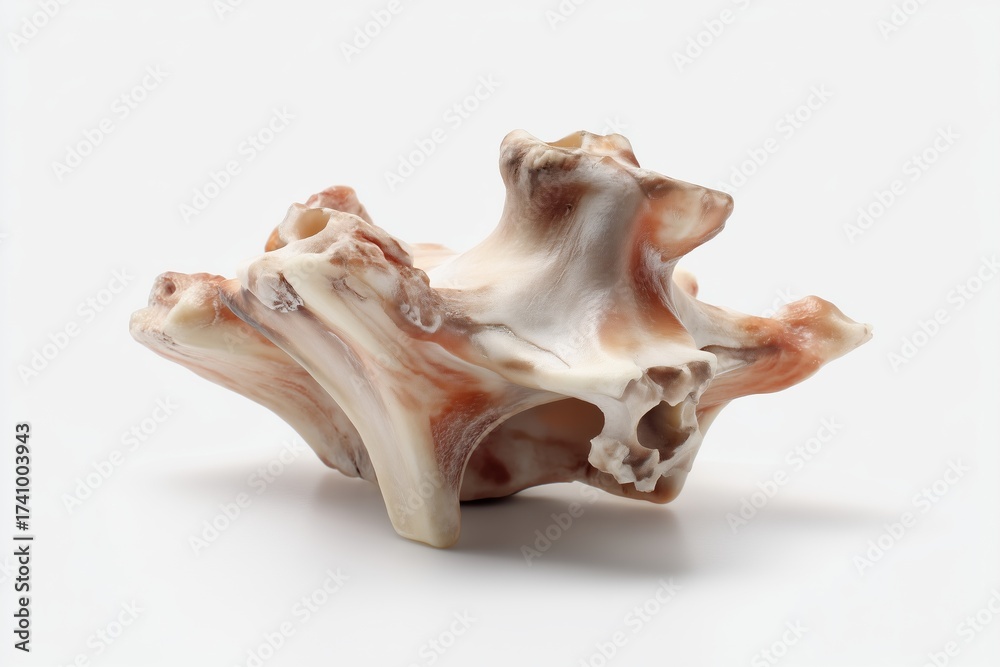 Naklejka premium A raw pork vertebra is depicted against a white background.