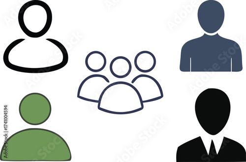 Diverse group of abstract people icons in various colors and styles diversity