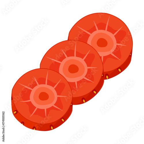 Sliced strawberry, separated into several layers. fresh strawberry slices. Hand drawn flat style isolated on transparent background. for stickers, menus, apps, posters, design. Vector illustration