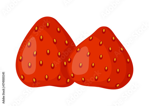 Тwo red ripe whole strawberries. bright Red berry. Hand drawn summer strawberry trendy flat style isolated on transparent background. for stickers, menus, apps, posters, design. Vector illustration