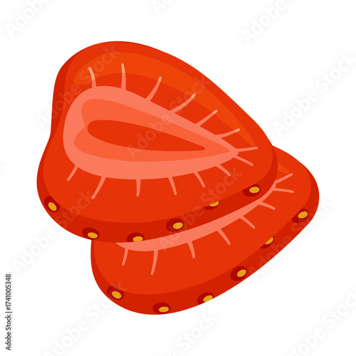 Sliced strawberry, separated into several layers. fresh strawberry slices. Hand drawn flat style isolated on transparent background. for stickers, menus, apps, posters, design. Vector illustration