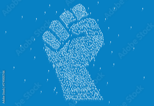 Human crowd together creating symbol of hand protest illustration