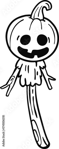 illustration scary halloween pumpkin scarecrow hand drawn outline concept