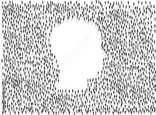 Human face crowd middle portion empty, common people crowd illustration