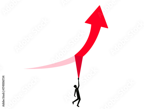 Up arrow and man falling from top position, failure from the path of success business illustration