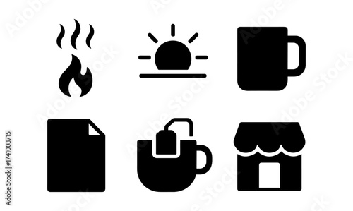 Morning cafe elements set for design projects featuring coffee and breakfast symbols