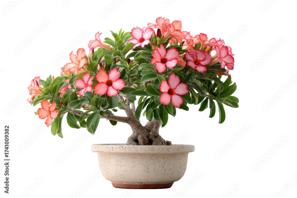 Fototapeta premium Desert Rose Adenium Bonsai in Pot on Transparent Background