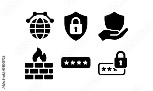Cyberspace security icons set for digital protection and privacy design