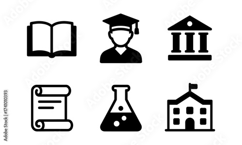Academic icon set featuring graduation, education, and science for school and university design projects